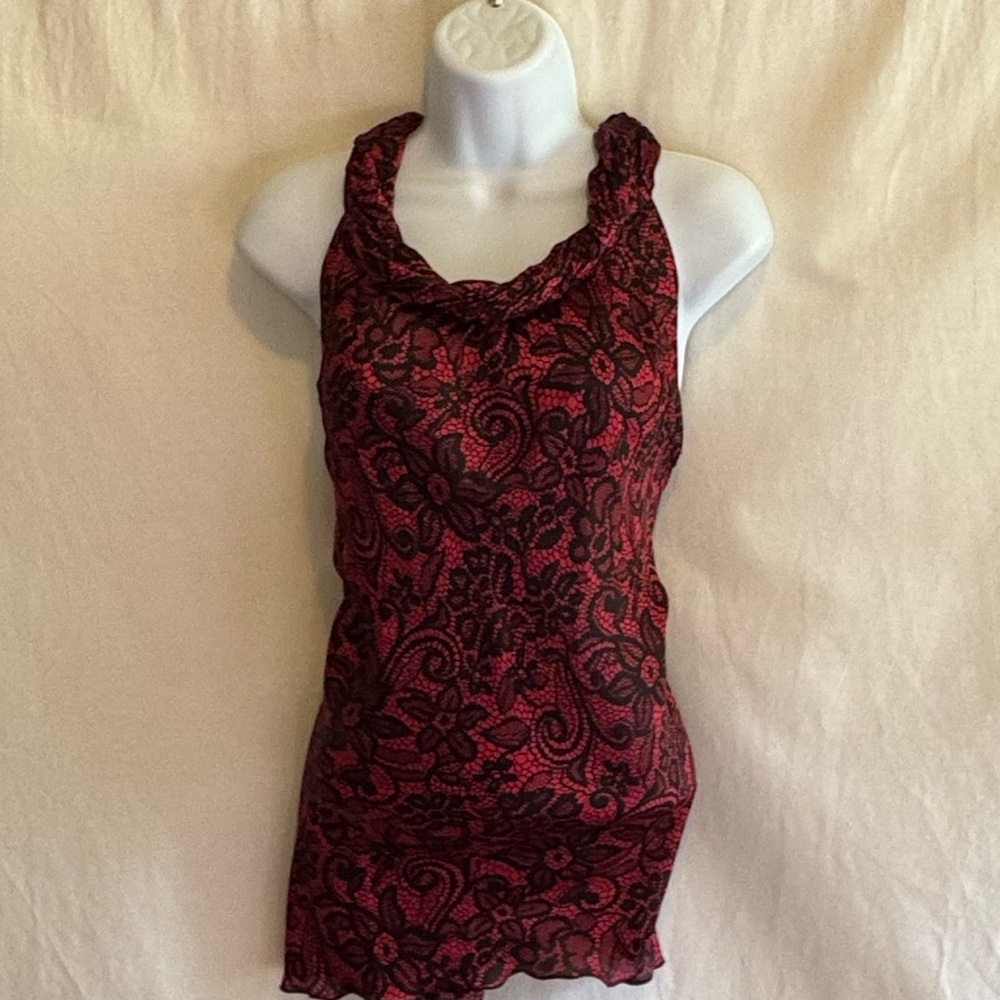 E-129 Signature by Larry Levine Red & Black Sleeveless Pullover Blouse Size S